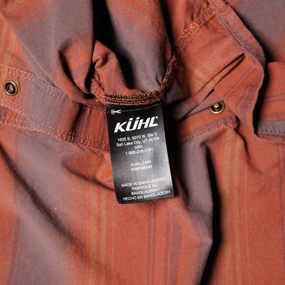 Kuhl Intriguer Red Burgundy Gray Stripe Button Down Short Sleeve Shirt Mens L - Picture 13 of 15